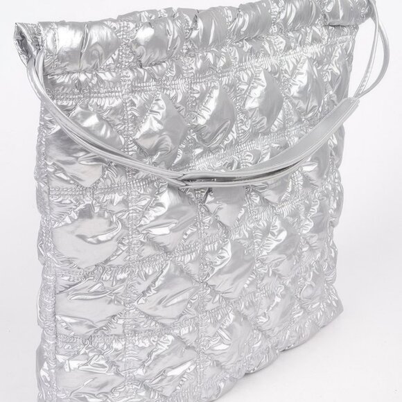 Quilted Padding Metallic Nylon Shoulder Bag - Picture 2 of 2